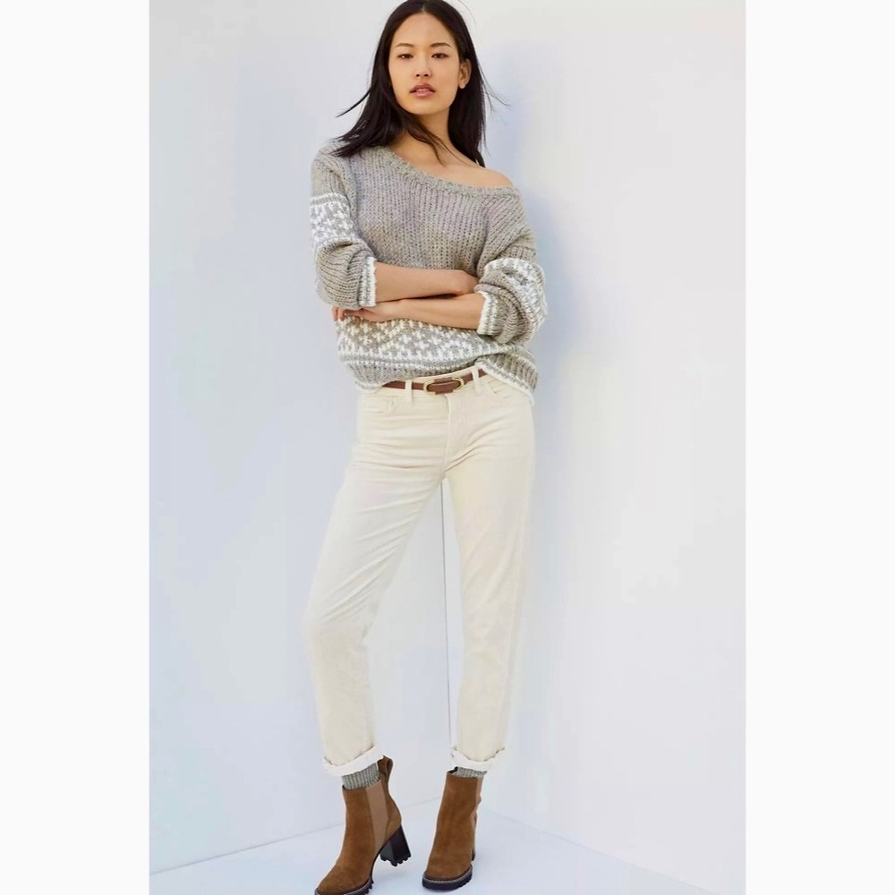 NEW!! Anthropologie PILCRO High Rise Slim Boyfriend Corduroy Pants Ivory Size 32